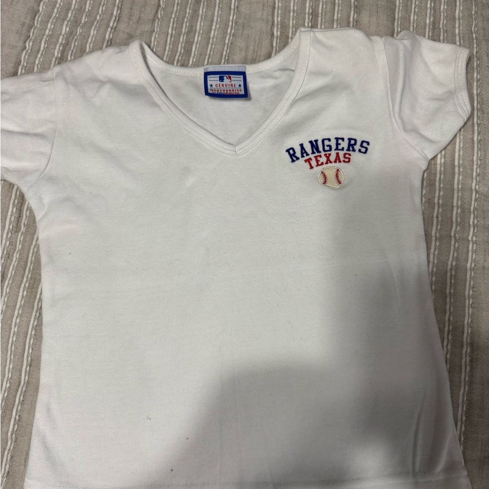 Vintage Y2K Athletic White Rangers Texas Short Sleeve baby Tee